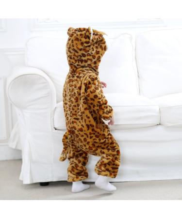 COOKY.D Baby Hooded Rompers | Winter Flannel Jumpsuit Pajamas | 12-18 Months Leopard Print - Buy Online on GoSupps.com