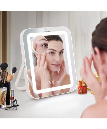 Sucedey Makeup Mirror with Lights  Lighted Vanity Mirror  Hollowood Mirror with 10X Magnification  3 Color Modes & Brightness Adjustable  Smart Touch Control LED Mirror  Gift for Women (White)