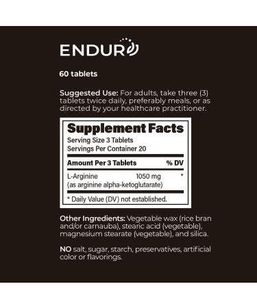 Endur L-Arginine Supplement Helps Support Healthy Blood Flow & Heart Function Exercise Performance & Immune Health Gluten Free 350mg (60 Tablets) - Buy Online on GoSupps.com