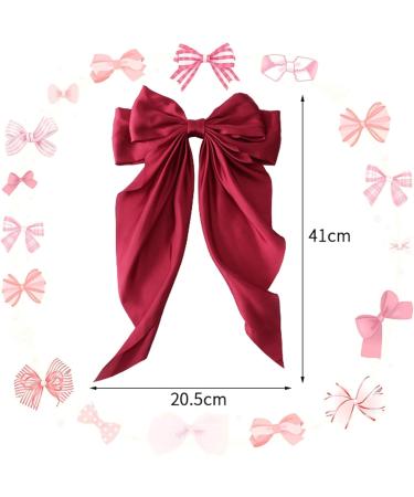Red Hair Bow Hair Clip Red Ribbon for Hair Clip Large Silky Satin Ribbon Bow Hairpins Bows Hair Barrettes Fastener French Hair Bows with Long Ribbon Hair Accessories For Girls Women - Buy Online on GoSupps.com