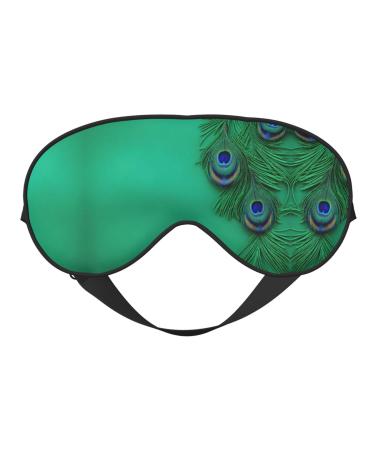 Green Peacock Feather Print Ultra-Soft Light-Blocking Eye Mask for Optimal Comfort and Restful Sleep