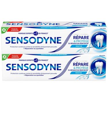 SENSODYNE Dentifrice R pare et Prot ge pour les Dents Sensibles Apporte une Protection Longue Dur e Menthe Lot de 2x75ml 75 ml (Lot de 2) Nouvelle Formule