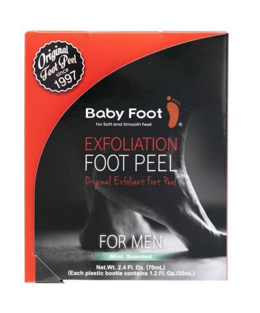 Baby Foot - Original Foot Peel Exfoliator For Men - Mint Scent Pair - Foot Peel Mask - Repair Rough Dry Cracked Feet and remove Dead Skin, Repair Heels and enjoy Baby Soft Smooth Feet 2.4 Fl. Oz. Mint Scented Pair