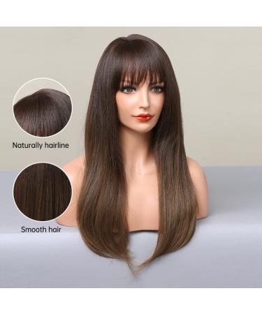 Allbell Long Brown Wig with Ponytail - Straight Layered Ombre Synthetic Hair for Women - Buy Online on GoSupps.com