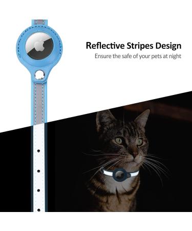 Kocnydey Blue Leather Reflective Airtag Cat Collar | Adjustable Anti-Wing Collar for Cats & Small Dogs (23-30cm) - Buy Online on GoSupps.com