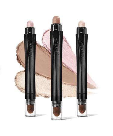 LUXAZA 3PCS Cream Eyeshadow Stick,Matte And Shimmer Eye shadow Pencil Crayon Brightener Makeup with Crease-proof Formula,Waterproof & Long Lasting Eye Shadow And Eyeliner Pen Sets,Champagne Rose A1-Champagne Rose