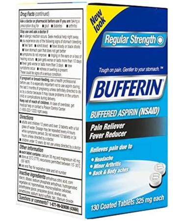 Bufferin Buffered Aspirin Tablets 130 ct (Pack of 3) - Pain Reliever/Fever Reducer - Buy Online on GoSupps.com