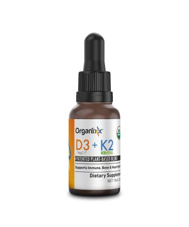 Organixx D3 K2 Supplement Supports Bone and Immune Health Bioavailable and Easy Absorption Formula with MCT Oil for Overall Wellness Clean Nutrient Blend Non GMO 15 ML 30 Servings