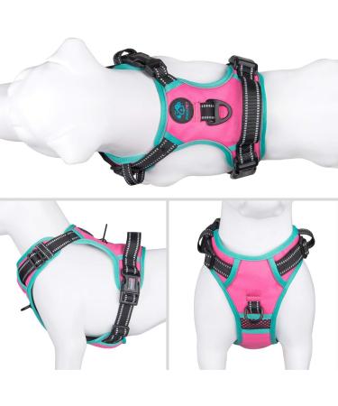 Phoepet Reflective Adjustable Dog Harness - Hot Pink XS with Training Handle 2 Metal Hooks & 3 Snap Buckles - Buy Online on GoSupps.com