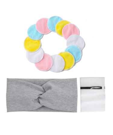 12 Washable makeup removal pads reusable make -up remover with headband laundry bag for eyes facial cleaning cleaner face cushioning baby