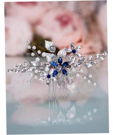 Bridal Sapphire Crystal Hair Comb Pearl Blue Crystal Leaf Marquise Hair Piece Prom Party Festival Wedding Hair Accessories for Women and Girls (Silver) Snap Clips - Buy Online on GoSupps.com