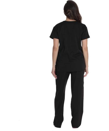 Just Love Solid Stretch Scrub Set for Women - Mock Wrap Top & Cargo Pants - Medium Black - Buy Online on GoSupps.com