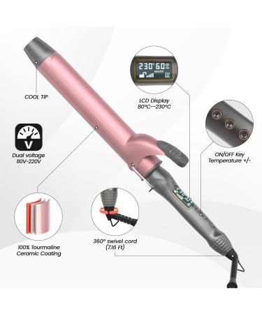 Extra Long Barrel Curling Iron 1.5 Inch - Dual Voltage Travel Hair Curler with LCD Display Protective Glove & Clips - Perfect for Long Hair Waves - Buy Online on GoSupps.com