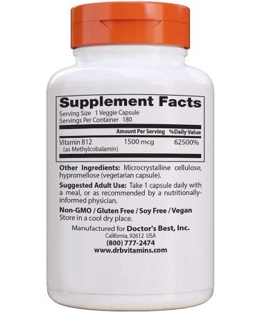 Doctor's Best Fully Active B12 1500 mcg - 180 Veggie Caps for Energy & Wellness - Buy Online on GoSupps.com