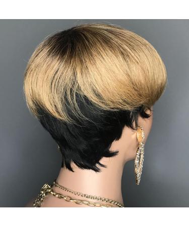 Fereowth Ombre Brown Pixie Cut Wig - Premium Real Hair Short Straight Wig for Women (1B/30) - Versatile & Stylish - Buy Online on GoSupps.com