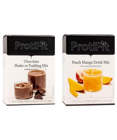 PROTIFIT - Meal Replacement Chocolate Shake & High Protein Peach Mango Fruit Drink Gluten Free Keto Low Calorie Low Carb Weight Loss Food Bariatric Diet Ideal Protein Compatible 14 Total Servings
