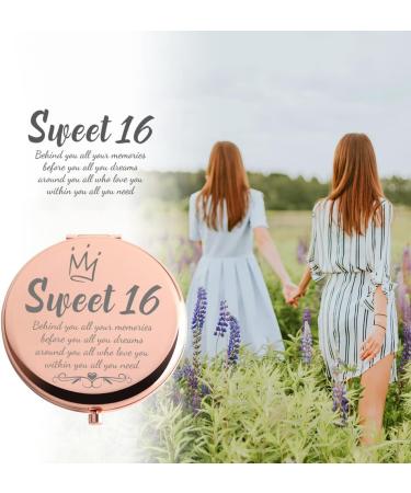 Rose Gold Sweet 16 Compact Mirror - Happy 16th Birthday Gift for Niece, Granddaughter, Daughter - Buy Online on GoSupps.com