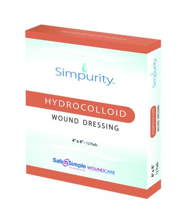Simpurity Hydrocolloid Wound Dressing 4" x 4" Box of 12 Wound Care Dressing 4x4 Inch