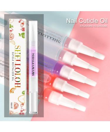 Shelloloh Cuticle Oil Set - Nourishing Dry Cuticles, 5 Flavor Revitalizer Pen with Soft Brush - 10pc Nail Care Kit - Buy Online on GoSupps.com