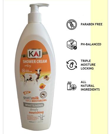 KAI Triple Moisturizing Shower Cream 33.8 Fl Oz | Soothing Luxury Bath Gel | pH Balanced Body Wash for All Skin Types | 24-Hour Hydration & Relief - Papaya - Buy Online on GoSupps.com