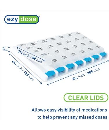 EZY DOSE Weekly 4 Times a Day Push Button Pill Organizer - Removable Daily Pillboxes - Assorted Colors - Large Size - Patented Design - Clear - Pack of 1 - Buy Online on GoSupps.com