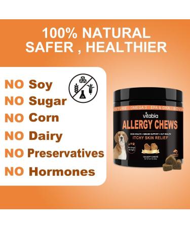 VITABIA Dog Allergy Chews with Salmon Oil & Probiotics - Itchy Skin Relief for Dogs (120 Soft Chews) - Buy Online on GoSupps.com