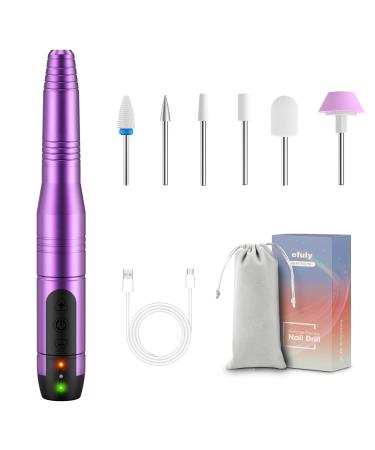 Cordless Nail Drill   Upgrade Ceramic Bit  efuly Rechargeable Electric Nail Drills Portable Kit Professional for Fast Remove Acrylic  Poly Gel Nails  Manicure Pedicure Polishing Shape Tools - Violet