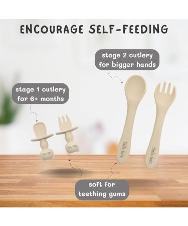 Little Tots Baby Weaning Set | 8-Piece Silicone Suction Plate, Bowl, Bib, Sippy Cup, Spoon, Fork & Cutlery | Cream Cotton - Buy Online on GoSupps.com