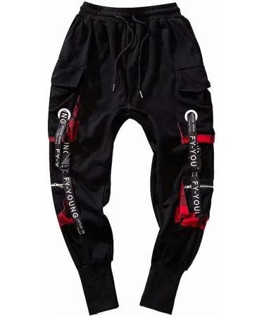 Men's Punk Cargo Baggy Techwear Joggers | Hip Hop Harem Streetwear | Tactical Track Pants - Black (Medium) - Buy Online on GoSupps.com