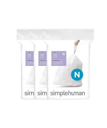 simplehuman Code N Custom Fit Drawstring Trash Bags in Dispenser Packs, 60 Count, 45-50 Liter / 11.9-13.2 Gallon, White White 60 Liners