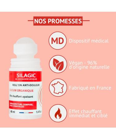 SILAGIC - Roll'on Action Chauffante - Soulage les Douleurs Articulaires & Musculaires - Silicium Harpagophytum Camphre & Huiles Essentielles - Fabriqu en France - 40ml - Buy Online on GoSupps.com