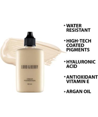 Lord and Berry Cream Foundation Fluid- Non-Greasy Foundation Makeup - Face Makeup with Hyaluronic Acid - Easy to Blend - 8616 Pale Ivory - 50 ml - Buy Online on GoSupps.com