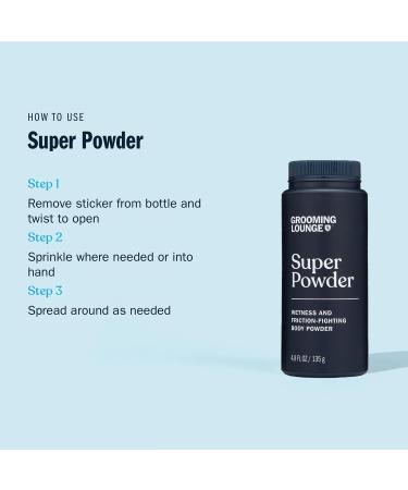 Grooming Lounge Super Powder - All-In-One Mens Odor, Itch, and Chafing Defense - Friction Control, Sweat Absorber, Anti-Chafe Protection - 4.8 oz - Buy Online on GoSupps.com