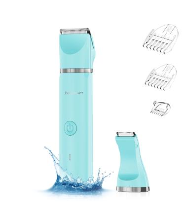 Electric Bikini Trimmer for Women - PolyPower 2 in 1 Electric Women Pubic Hair Trimmer, Portable Ladies Shaver with 2 Trimmer Heads,Waterproof Wet and Dry Use (Blue)