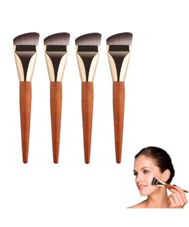 Ultra-Thin Traceless Foundation Brush 4 Professional Flat-Head Makeup Brushes Precise Fit Make Up Brushes Face Brush Contour Brush with Wooden Handle Blending Brush for Liquid Cream & Powder B*4