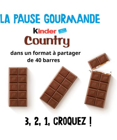 Kinder Country - Barre C r ali re enrob e de Chocolat au Lait avec un C ur au Lait fondant et des C r ales souffl es - Gourmand et Croustillant - Format partager - 40 Barres - Buy Online on GoSupps.com