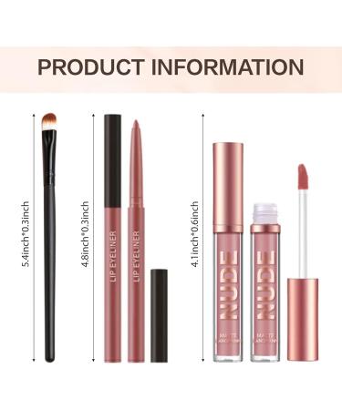 Ninnyi 3PCS Lip Liner and Lipstick Set Long Lasting Waterproof Lip Stain with Lip Brush - Buy Online on GoSupps.com
