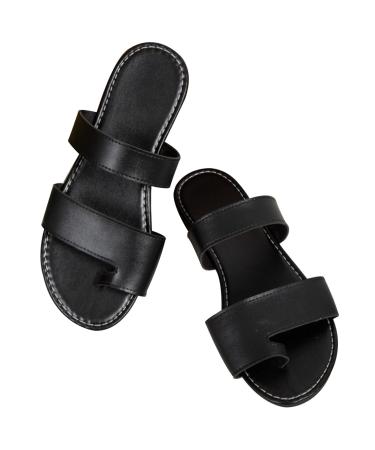 Sandals for Women Comfy 2023 Bunion Corrector Womens Orthopedic Sandals Ring Toe Platform Slippers Sandals Casual Flat Beach Flip Flops Shoes Big Toe Foot Correction Sandal US 7 Black