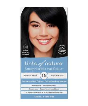 Tints of Nature Natural Permanent Hair Dye, Nourishes Hair & Covers Greys, 1 x 130ml - 1N Black Single Black (1N)