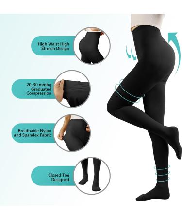Compression Pantyhose Stockings for Men & Women - 20-30 mmHg Support Opaque Tights for Edema & Varicose Veins - Black Medium - Buy Online on GoSupps.com