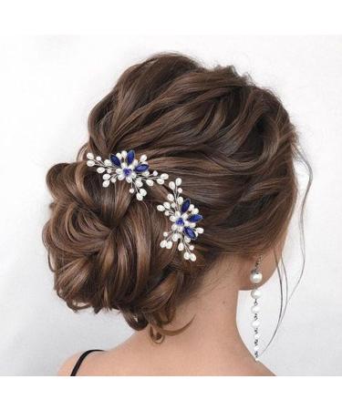 Vakkery Wedding Hairpins - Pearl & Crystal Bridal Headpiece | Elegant Hair Accessories for Women & Girls (Blue) - Buy Online on GoSupps.com