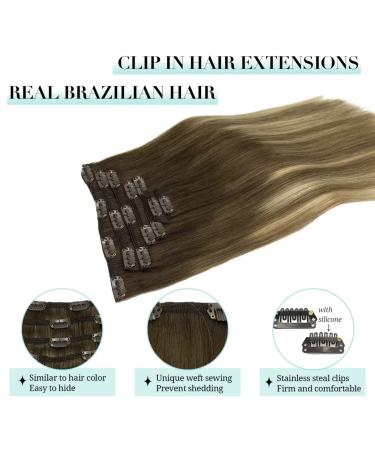Doores Clip In Extensions | 40cm 16-Inch Real Remy Hair - Walnut Brown to Ash Brown & Blonde - 7 Pieces 120g Natural Thick Hair - Buy Online on GoSupps.com