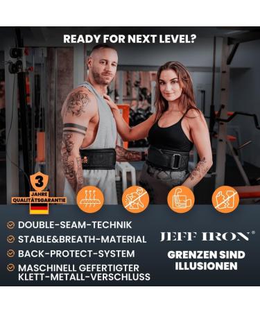 Jeff Iron Premium Weight Lifting Belt for Men & Women | Double Sewn Gym & Powerlifting Belt - Black-Orange - Buy Online on GoSupps.com