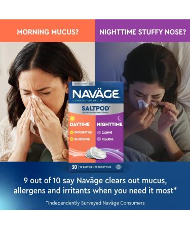 Navage Daytime & Nighttime SaltPods 30-Packs (15 Each Variety) - Salt Pod Refills Only - Exclusively Designed for The Nose Cleaner - Day/Night Sinus Rinse for Better Breathing Around The Clock Daytime & Nighttime Formula - Buy Online on GoSupps.com