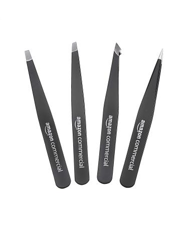 AmazonCommercial Stainless Steel Tweezers Set - Slant & Pointed Precision Tweezers for Ingrown Hair, Eyebrow Plucking - 4-Pack - Buy Online on GoSupps.com