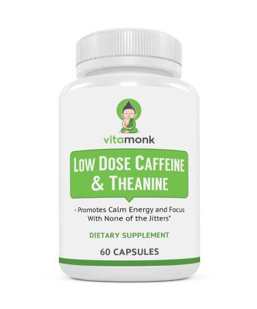 VitaMonk Low Dose Caffeine and Theanine - No Jitters No Crash- Microdose of Caffeine L Theanine Pills with Caffeine Theanine and Theobromine - 25mg of Caffeine Caffeine Pills L Theanine - 60 Caps