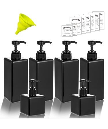 6 Pack Shampoo and Conditioner Dispenser Bottles 4 Pack 22 Oz & 2 Pack 8 Oz Refillable Square Plastic Pump Bottles for Dispensing Lotions Shampoo Conditioner and Body Wash (Black) Black 6 PACK