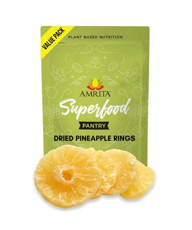 Amrita Dried Pineapple Rings 1 lb | Vegan, non-GMO, Gluten Free, Peanut Free, Soy Free, Dairy Free | Packed Fresh in Resealable Bags | Candied Pineapple Slices for Baking or Snacking