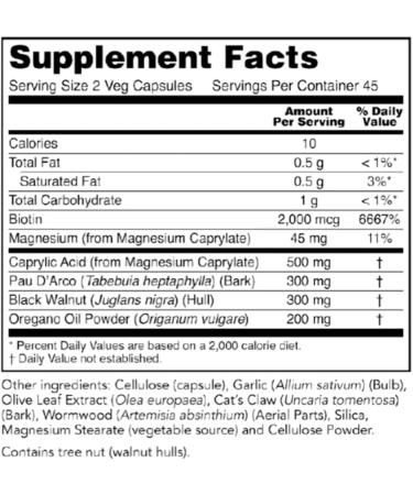 Rachelstea Candida Support Intestinal Flora with PAU D'Arco Oregano Oil Black Walnut and Caprylic Acid 90 Veg Capsules A Dietary Vegetarian/Vegan Supplement - Buy Online on GoSupps.com