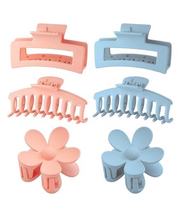 3 Styles Hair Claw Clips for Women Girls  2 Flower Hair Clips and 2 Square Claw Hair Clips with 2 Pcs Banana Hair Clips Non-slip Stylish Matte Hair Claws for Thick Thin Curly Hair (6PCS) Color E